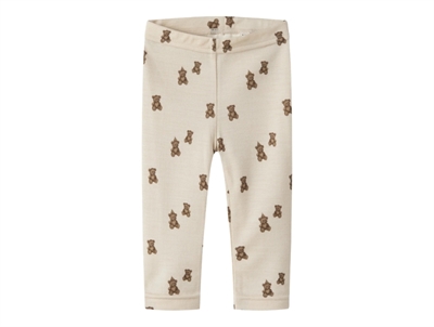 Lil' Atelier merinould leggings i råhvid nuance med bamseprint