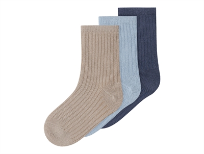 Name It strømper i beige og blå nuancer med rib struktur 3 pak
