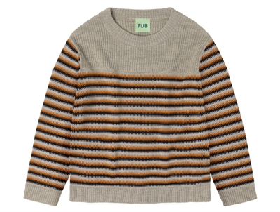Thin sweater i oat melange med striber fra FUB i merinould