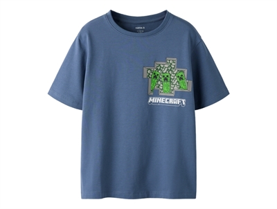 Name It t-shirt i vintage indigo med Minecraft print forfra