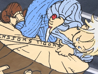 Detalje af Emil fra Lønneberg print på Name It bluse i mørkeblå