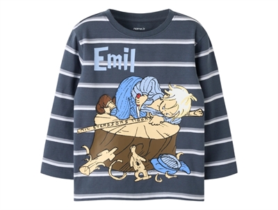 Name It bluse i mørkeblå med Emil fra Lønneberg print og striber