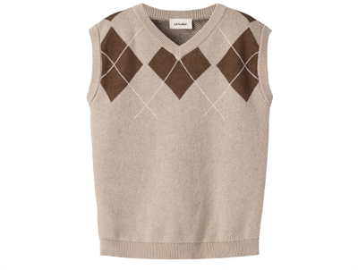 Lil' Atelier strikvest white pepper med harlekinmønster