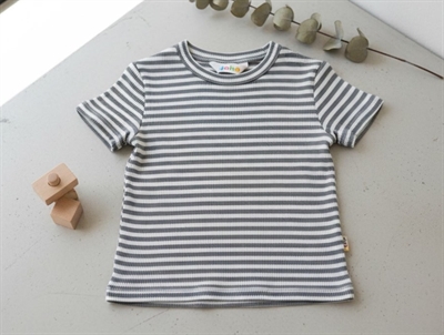 Joha t-shirt mørk grå striber merinould/silke
