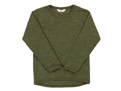 Joha uldbluse i mørk oliven merinould med lange ærmer  