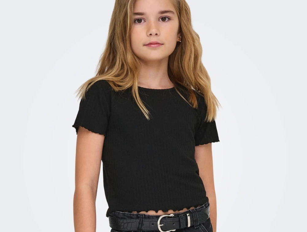 Kids Only T-shirt Black Med Flæsedetaljer - Str.    7-8y 122/128cm billede