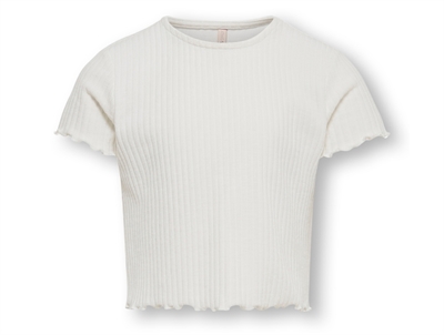 Kids ONLY hvid t-shirt i cloud dancer med flæsedetaljer forfra