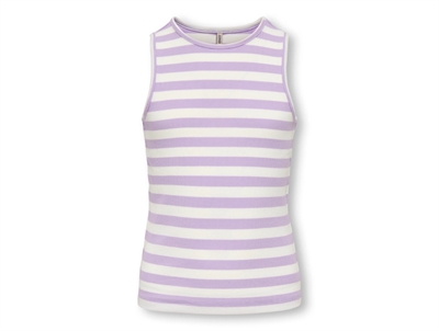 Kids ONLY tanktop i lilla med hvide striber og rib set forfra