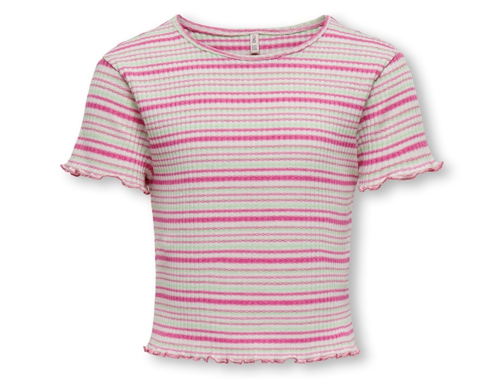 Kids Only Strawberry Pink/cloud Dancer Stribet Boxy Top - Str.    7-8y 122/128cm