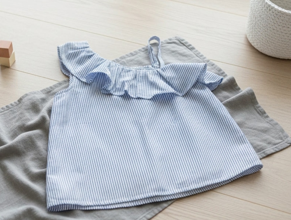 Kids Only Cloud Dancer/clear Sky Stribet One-shoulder Top - Str. 10y 140cm