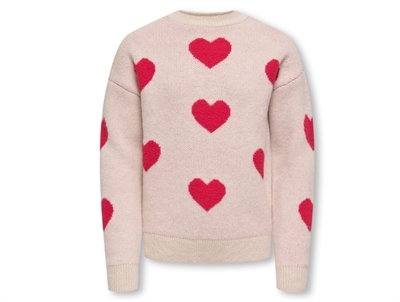 KIDS ONLY striktrøje i birch med røde hjerter foran