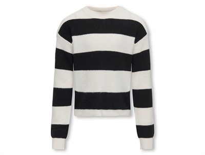 Kids ONLY striktrøje i cloud dancer med sorte striber forfra