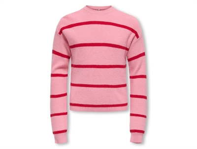 Kids ONLY striktrøje i sea pink med smalle røde striber forfra