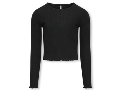 Kids ONLY sort top med lange ærmer og flæsedetaljer forfra