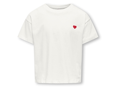 Kids ONLY hvid t-shirt cloud dancer med rødt hjertebroderi forfra