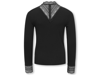 KIDS ONLY sort bluse med blondekrave og blondedetaljer bagpå