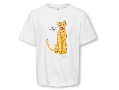 Kids Only t-shirt i råhvid nuance med leopard print