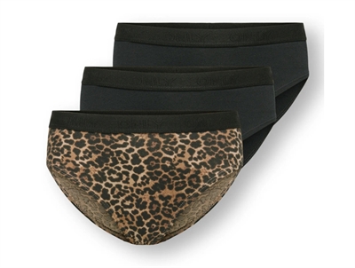 Kids ONLY briefs 3-pak sort og leopardprint med logoelastik set forfra
