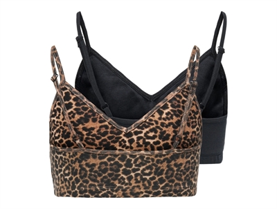 Kids ONLY top 2-pak sort og leopardprint med tynde stropper set bagfra