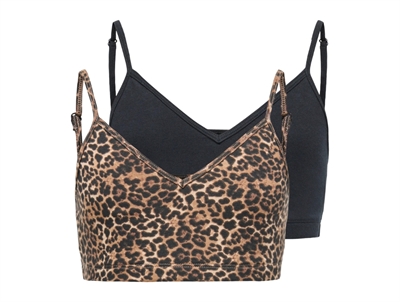 Kids ONLY top 2-pak sort og leopardprint med justerbare stropper set forfra