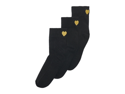Kids ONLY strømper sorte med  guld glimmer hjerte (3-pak)