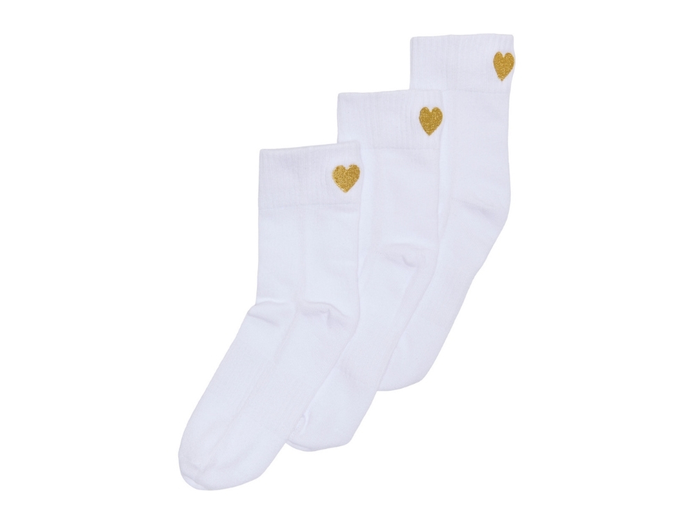 Kids Only Strømper Hvide Med Guld Glimmer Hjerte (3-pak) - Str. 34/36 billede
