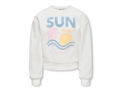Kids ONLY sweatshirt i råhvid med farverigt print og tekst set forfra