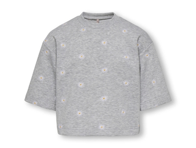 Kids ONLY sweatshirt i grå med broderede blomster set forfra