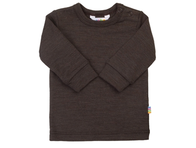 Joha bluse med lange ærmer i dark brown merinould og silke