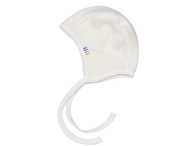 Joha babyhjelm i naturfarvet uld med bindebånd