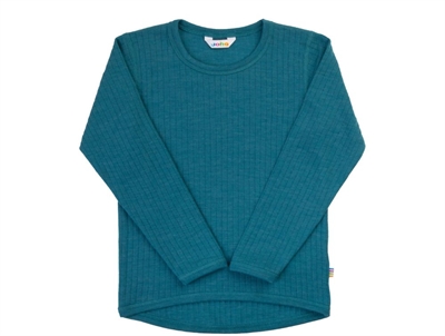 Joha bluse turquoise i ribbet merinould