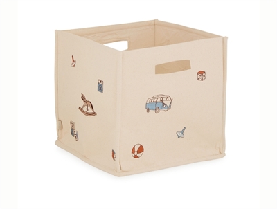 Cam Cam Copenhagen canvas opbevaringskurv i råhvid nuance med vintage toys print