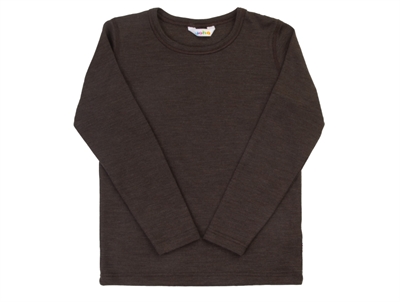 Joha bluse med lange ærmer i dark brown merinould og silke
