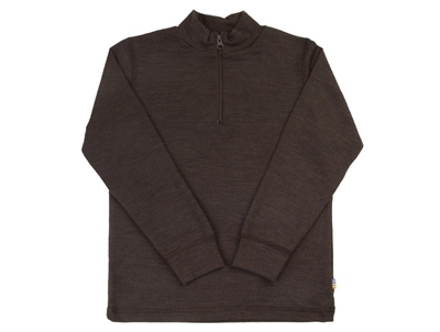 Joha bluse med lynlås i dark brown merinould og silke