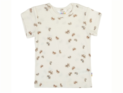 Joha t-shirt i råhvid nuance med krabbeprint og korte ærmer i uld og silke