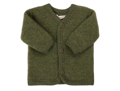Joha cardigan i mørk oliven børstet merinould med knapper foran  
