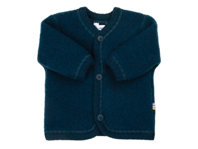 Joha cardigan i mørk turkis børstet merinould med knapper foran  