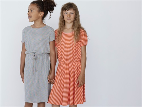 Mads Nørgaard Shell Pink/puffin's Bill Stribet Kjole Dalia - Str. 10y 140cm