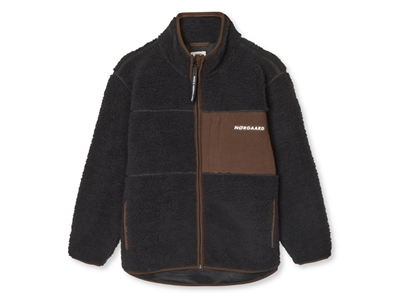 Mads Nørgaard fleecejakke i sort med brun brystlomme set forfra