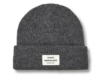 Mads Nørgaard hue i dark grey melange med ribstruktur