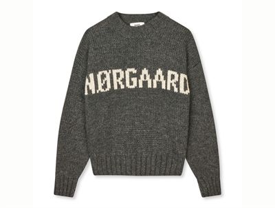 Mads Nørgaard Crash sweater mørkegrå med naturfarvet logo forfra