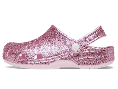 Crocs Classic clog pink med chunky glitter og hælrem
