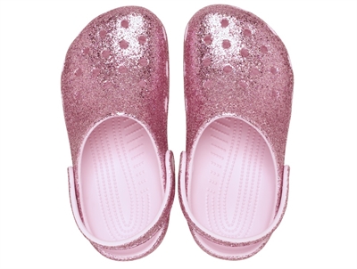 Crocs Classic clog pink med chunky glitter og hælrem