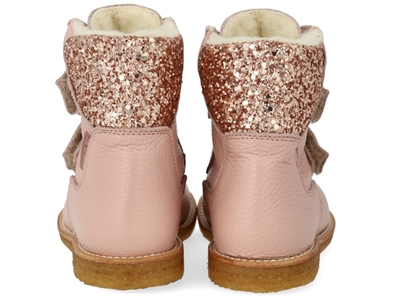 Børnestøvle i rosebud nuance med velcrolukning og uldfoer