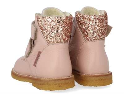 Angulus TEX-vinterstøvle i rose læder med glitter og velcro