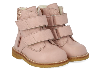 Angulus TEX-vinterstøvle i rose læder med glitter og velcro