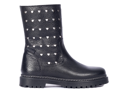 Angulus TEX støvle black med sølvhjerter set fra siden