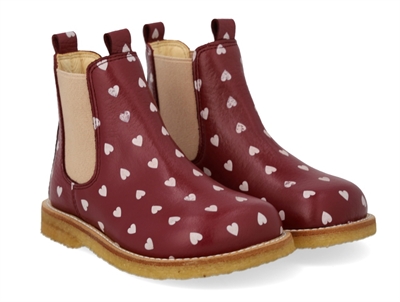 Angulus Chelsea støvle berry med hvide hjerter og rågummisål