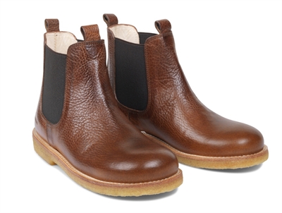 Angulus Chelsea støvle cognac læder med rågummisål (smal)