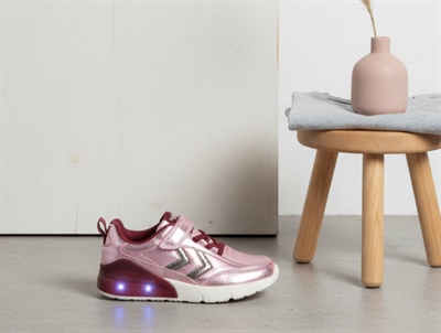 Hummel Daylight Glitter JR sneaker rosa med glimmer og blinklys i sålen